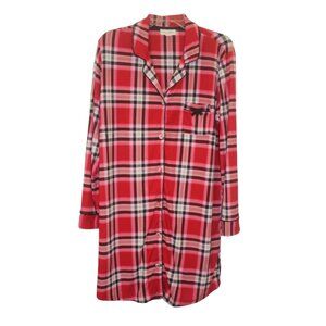 Laura Ashley Women's Medium Nightgown Plaid Sleepshirt Shirt Red Stretch #B2